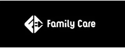 Fc family care marca logo con el fondo de color negro y las letras y el logo es de color blanco