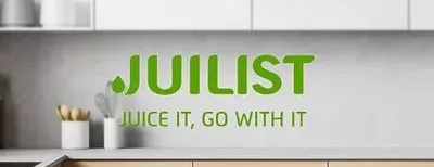 Logo marca juilist detrás tiene una cocina y las letras del logo es de color verde