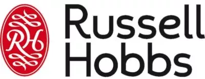 Licuadora Russell Hobbs con el logo suyo de color rojo y las letras de color negro